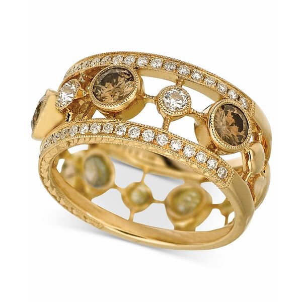  ǥ  ꡼ Chocolate Diamond (7/8 ct. t.w.) & Vanilla Diamond (1/2 ct. t.w.) Openwork Ring in 18k Gold 18K Honey Gold Ring