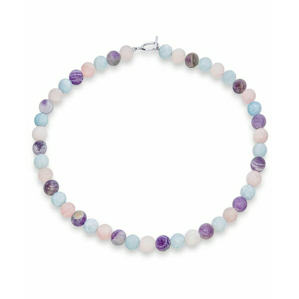 uO fB[X lbNXE`[J[Ey_ggbv ANZT[ Plain Simple Western Jewelry Mixed Amethyst Aquamarine and Rose Quartz Matte Round 10MM Bead Strand Necklace For Women Silver Plated Clasp 16 Inch Multi gemstones
