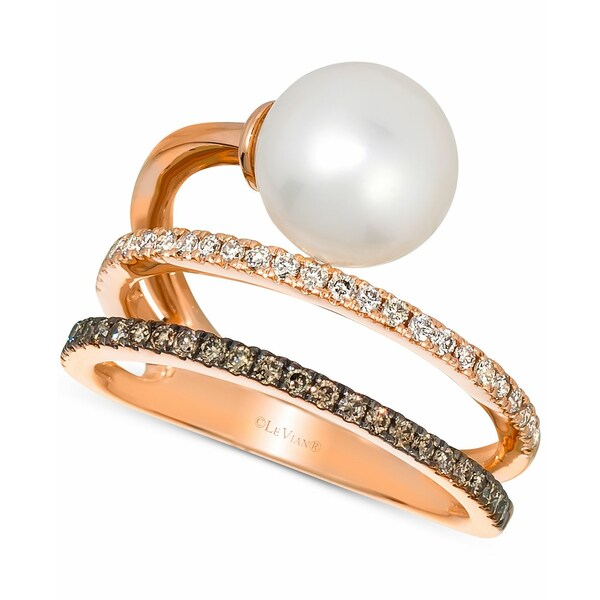 ルヴァン メンズ リング アクセサリー Vanilla Pearl (8mm) & Diamond (3/8 ct. t.w.) Coil Ring in 14k Rose Gold Strawberry Gold