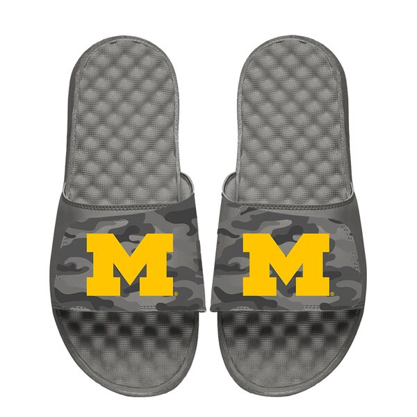 アイスライド メンズ サンダル シューズ Michigan Wolverines ISlide Camo Slide Sandals Gray