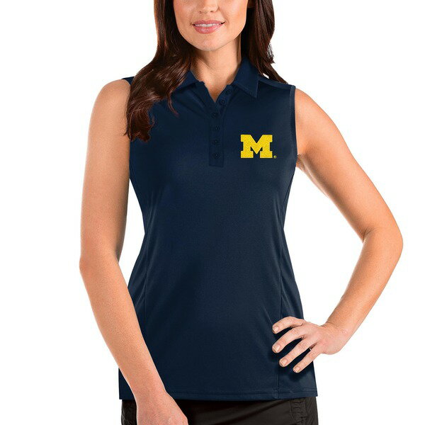 アンティグア レディース ポロシャツ トップス Michigan Wolverines Antigua Women's Tribute Sleeveless Polo Navy