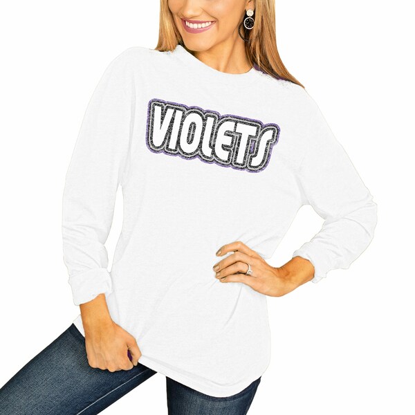 Q[fC fB[X TVc gbvX NYU Violets Women's It's A Win Vintage Vibe Long Sleeve TShirt White