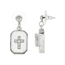 V{XIutFCX fB[X sAXCO ANZT[ Silver-Tone Frosted Stone Crystal Cross Drop Earrings White