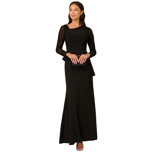 アドリアナ パペル レディース ワンピース トップス Women's Mesh-Long-Sleeve Crepe Gown Black/Rosegold アドリアナ パペル レディース ワンピース トップス Women's Mesh-Long-Sleeve Crepe Gown Black/Rosegold