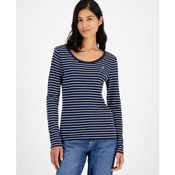 ノーティカ ジーンズ レディース カットソー トップス Women's Cotton Striped Scoop-Neck T-Shirt Nig..