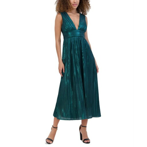 シエナ レディース ワンピース トップス Women's Metallic Pleated Midi Dress Emerald シエナ レディース ワンピース トップス Women's Metallic Pleated Midi Dress Emerald