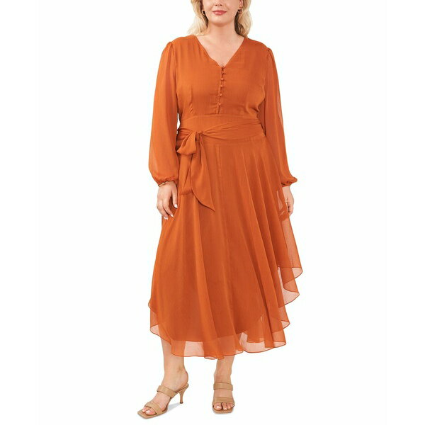 ヴィンスカムート レディース ワンピース トップス Plus Size Solid Tie-Waist V-Neck Maxi Dress Rustic 1