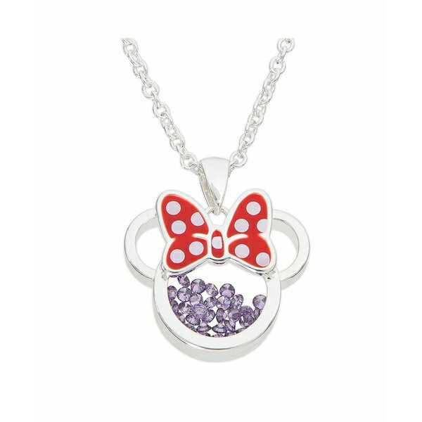 ディズニー レディース ネックレス・チョーカー・ペンダントトップ アクセサリー Minnie Mouse Womens Silver Plated Birthstone Shaker Necklace - 18+2'' February amethyst purple