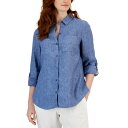 チャータークラブ レディース カットソー トップス Women's 100% Linen Shirt, Created for Macy's Blue Ocean(4)