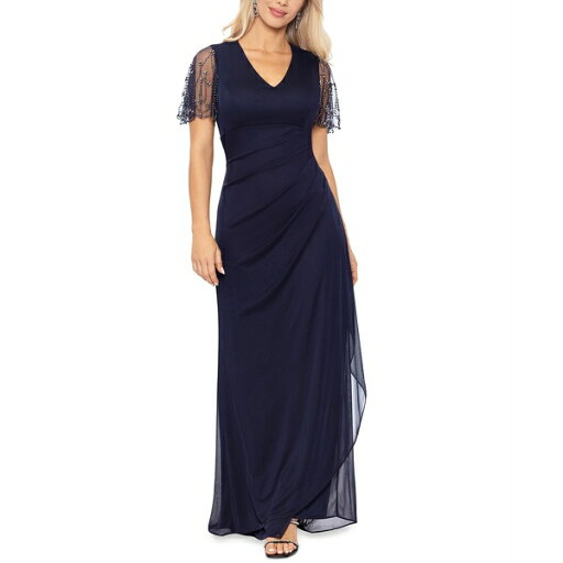 エスケープ レディース ワンピース トップス Women's Lace-Sleeve Gown Navy Gunmetal エスケープ レディース ワンピース トップス Women's Lace-Sleeve Gown Navy Gunmetal