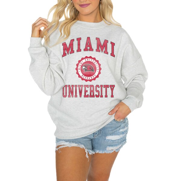 ゲームデイ レディース パーカー・スウェットシャツ アウター Miami University RedHawks Gameday Couture Women's Good Vibes Premium Fleece Drop Shoulder Pullover Sweatshirt Steel