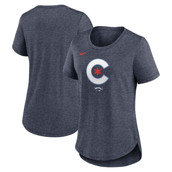 ナイキ レディース Tシャツ トップス Chicago Cubs Nike Women's 2024 City Connect TriBlend TShirt Heather Navy
