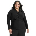ダナ キャラン ニューヨーク レディース カットソー トップス Plus Size Long-Sleeve Faux-Wrap Top Black(4)