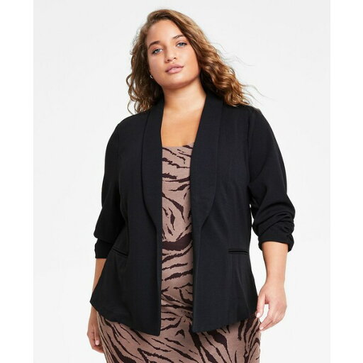 バースリー レディース ジャケット&ブルゾン アウター Trendy Plus Size Knit Drape-Front Blazer, Created for Macy's Deep Black バースリー レディース ジャケット&ブルゾン アウター Trendy Plus Size Knit Drape-Front Blazer, Created for Macy's Deep Black
