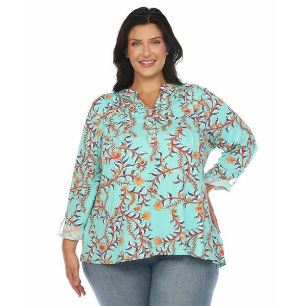 ホワイトマーク レディース カットソー トップス Plus Size Paisley Button Front Tunic Top Mint