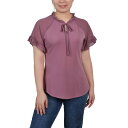 ニューヨークコレクション レディース カットソー トップス Petite Chiffon Short Ruffled Sleeve Crepe Knit Top Lilas(4)