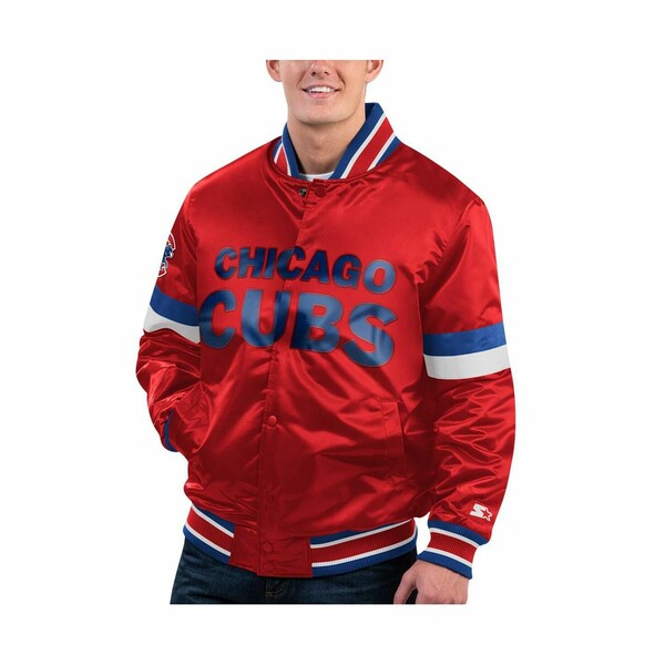 楽天astyスターター メンズ ジャケット＆ブルゾン アウター Men's Red Distressed Chicago Cubs Home Game Satin Full-Snap Varsity Jacket Red