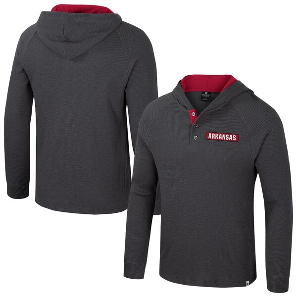 コロシアム メンズ Tシャツ トップス Arkansas Razorbacks Colosseum Dujour Ralgan Long Sleeve Henley Hoodie TShirt Charcoal