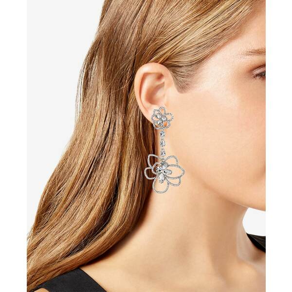 ジバンシー レディース ピアス＆イヤリング アクセサリー Silver-Tone Pavé & Crystal Flower Statement Earrings Crystal Wh