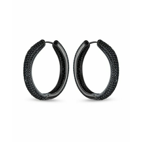 ブリング レディース ピアス＆イヤリング アクセサリー Cubic Zirconia Pave Big Wide Large Round Inside Out Black CZ Hoop Earrings For Women Prom Cocktail Party Black