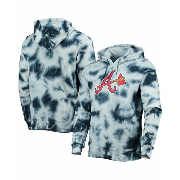 ニューエラ メンズ パーカー・スウェットシャツ アウター Men's Navy Atlanta Braves Tie-Dye Pullover Hoodie Navy