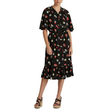 ラルフローレン レディース ワンピース トップス Petite Floral Crepe Tie-Neck Dress Polo Black/Red Multi