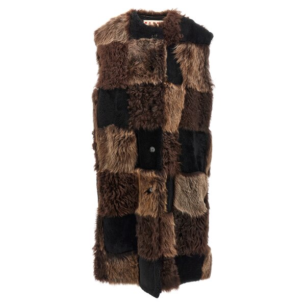 マルニ レディース ジャケット&ブルゾン アウター Long Shearling Vest Brown