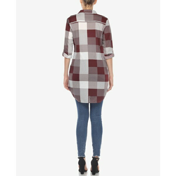 ホワイトマーク レディース シャツ トップス Women 039 s Plaid Tunic Shirt Burgundy, White