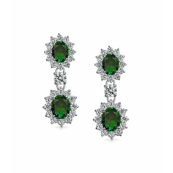 ブリング レディース ピアス＆イヤリング アクセサリー Art Deco Style Crown Halo Oval Cubic Zirconia Simulated Emerald Green AAA CZ Fashion Dangle Drop Earrings For Prom Bridesmaid Wedding Rhodium Plated Green