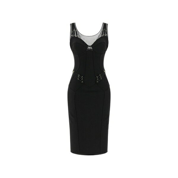 エリザベスフランキ レディース ワンピース トップス Tulle-insert midi dress Black