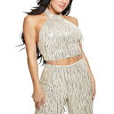 ゲス レディース カットソー トップス Women's Mia Sequined Mock-Neck Cropped Fringe Top Pearl Oyster Multi