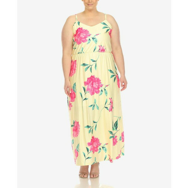 ホワイトマーク レディース ワンピース トップス Plus Size Floral Strap Maxi Dress Yellow, Pink