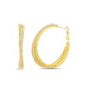 PW[ fB[X sAXCO ANZT[ Rhinestone Textured Hoop Earrings Yellow Gold-Tone