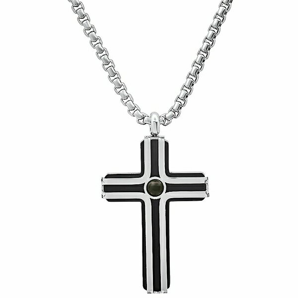 XeB[^C fB[X lbNXE`[J[Ey_ggbv ANZT[ Men's Silver-Tone Beaded Cross Pendant Necklace, 24