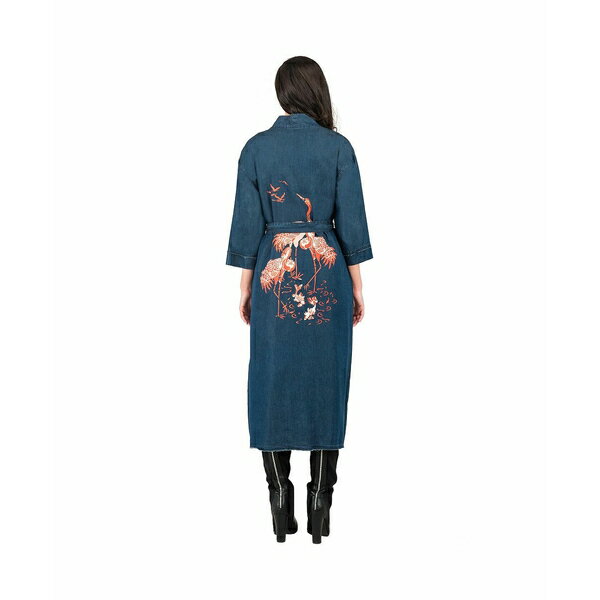 スタンダーズアンドプラクティス レディース ジャケット＆ブルゾン アウター Women's Bird Print Back Denim Kimono Trench Coats Blue rinse