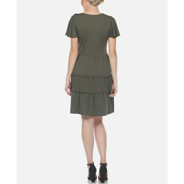 楽天astyホワイトマーク レディース ワンピース トップス Women's Short Sleeve V-Neck Tiered Dress Olive