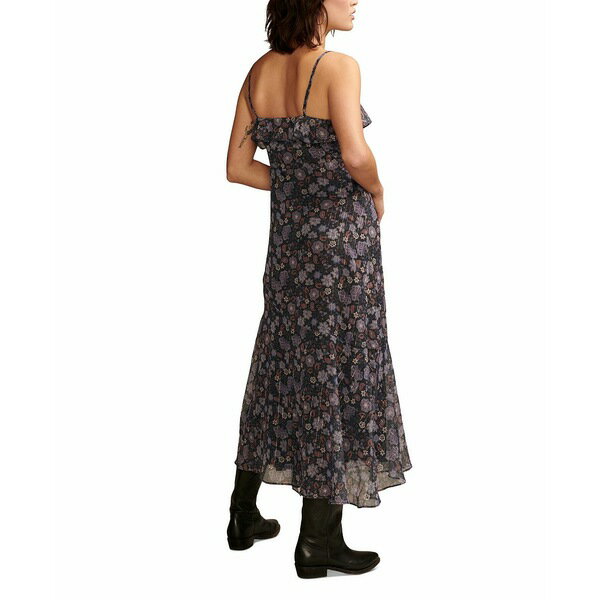 ラッキーブランド レディース ワンピース トップス Women's Ruffle V-Neck Sleeveless Midi Dress Raven Mult