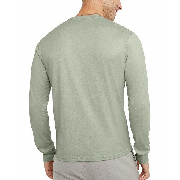 ヘインズ メンズ Tシャツ トップス Men 039 s Originals Cotton Long Sleeve T-shirt Equilibrium Green