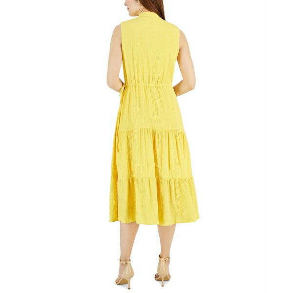 アンクライン レディース ワンピース トップス Women's Split-Neck Sleeveless Tiered Midi Dress Golden Yel