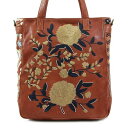 I[hgh fB[X g[gobO obO Women's Flora Soul Hand-Embroidery Tote Bag Cognac