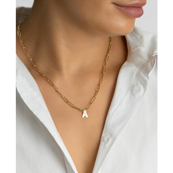 AhjA fB[X lbNXE`[J[Ey_ggbv ANZT[ Tarnish Resistant 14K Gold-Plated Mini Initial Paperclip Chain Necklace Gold- Q