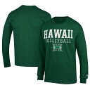 チャンピオン メンズ Tシャツ トップス Hawaii Rainbow Warriors Champion Stacked Logo Volleyball Jersey Long Sleeve TShirt Green