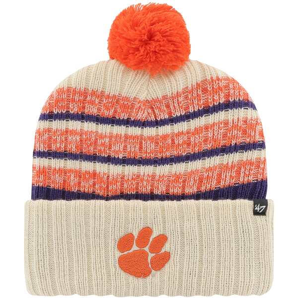 フォーティーセブン メンズ 帽子 アクセサリー Clemson Tigers '47 Tavern Cuffed Knit Hat with Pom Khaki