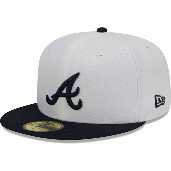 ニューエラ メンズ 帽子 アクセサリー Atlanta Braves New Era Optic 59FIFTY Fitted Hat White/Navy