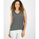 スタイルアンドコー レディース カットソー トップス Petite Striped Easy Fit Tank Top, Exclusively at Macy's Deep Black(4)