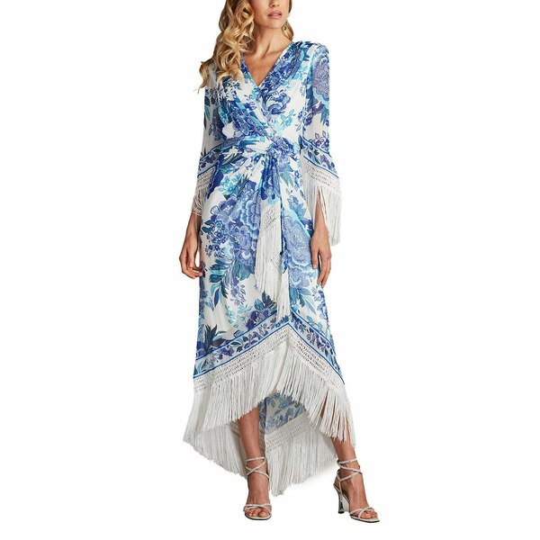 タダシショージ レディース ワンピース トップス Women's Mair Floral Print Tassel Fringe Wrap Dress White
