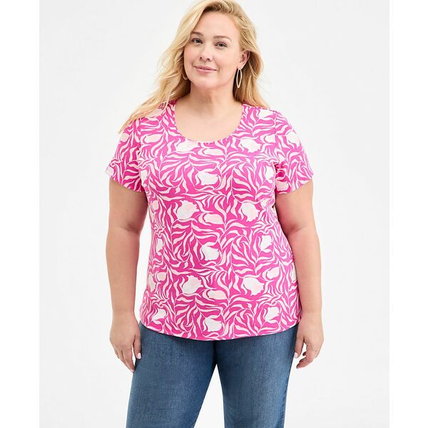 スタイルアンドコー レディース カットソー トップス Plus Size Printed Short-Sleeve Top, Exclusively at Macy's Milo Pink