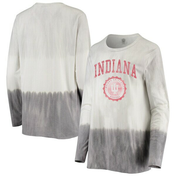 ゲームデイ レディース Tシャツ トップス Indiana Hoosiers Gameday Couture Women's High Line Tiered DipDye Long Sleeve TriBlend TShirt White/Gray