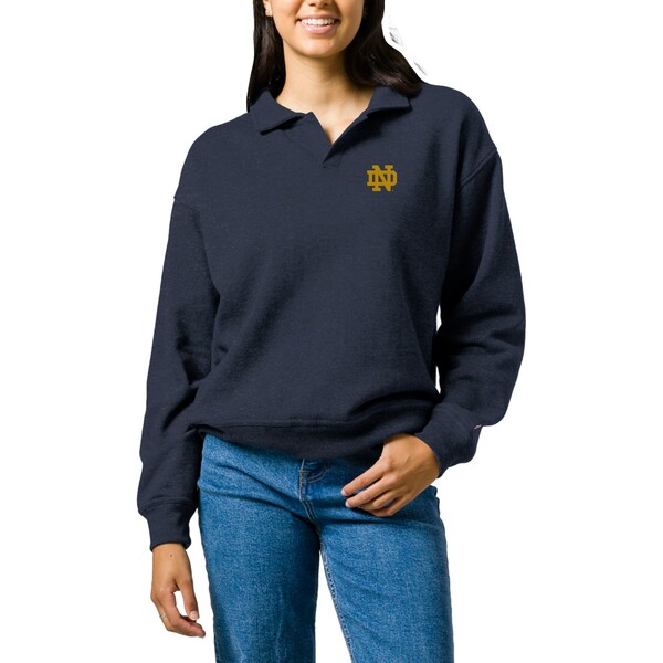 リーグカレッジエイトウェア レディース パーカー スウェットシャツ アウター Notre Dame Fighting Irish League Collegiate Wear Women 039 s Victory Springs TriBlend Collared Pullover Sweatshirt Heather Navy