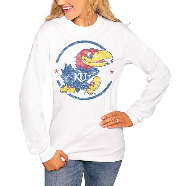 ゲームデイ レディース Tシャツ トップス Kansas Jayhawks Women's End Zone Long Sleeve TShirt White